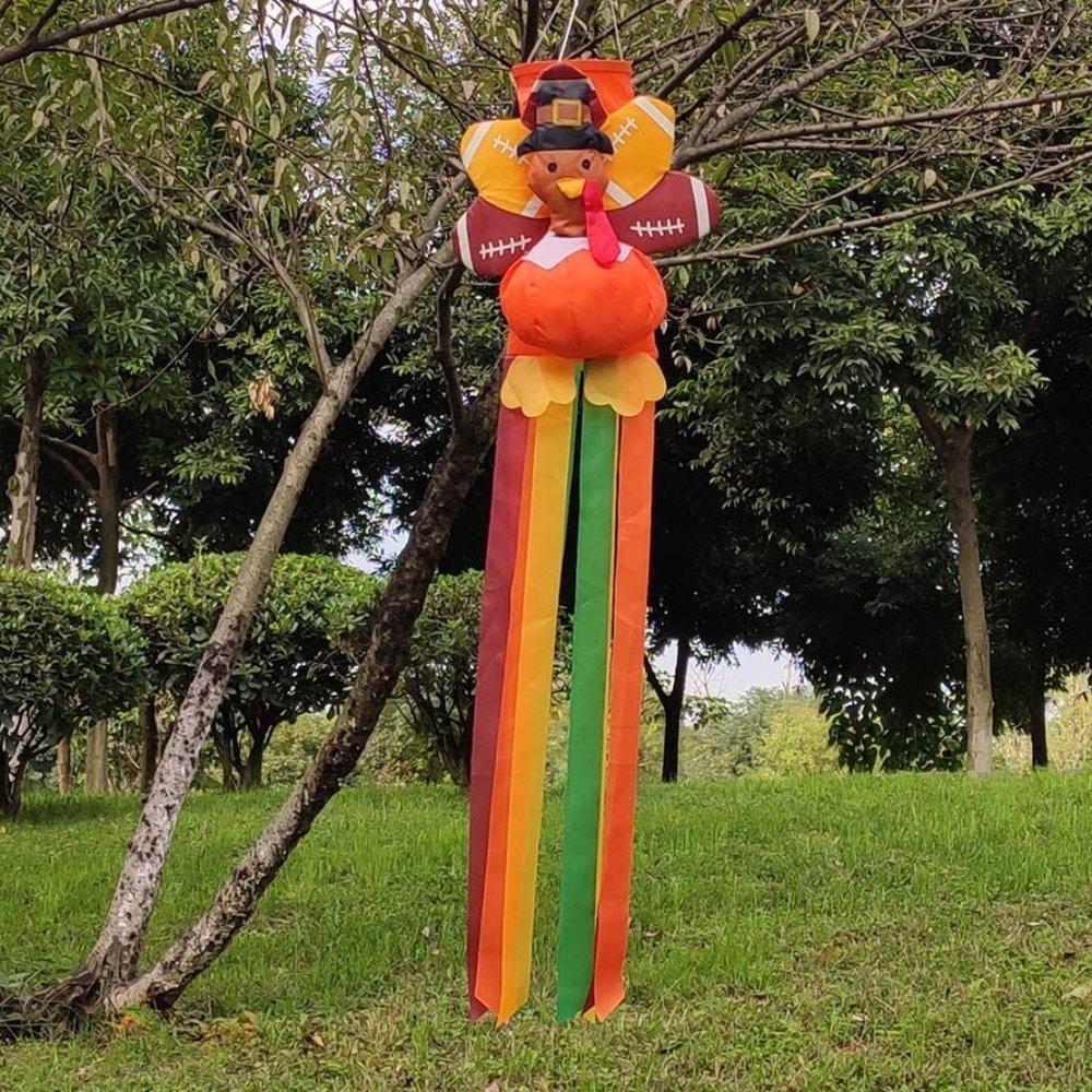Thanksgiving Turkey Football Windsock Hanging Outdoor Decoration Large 50 in New